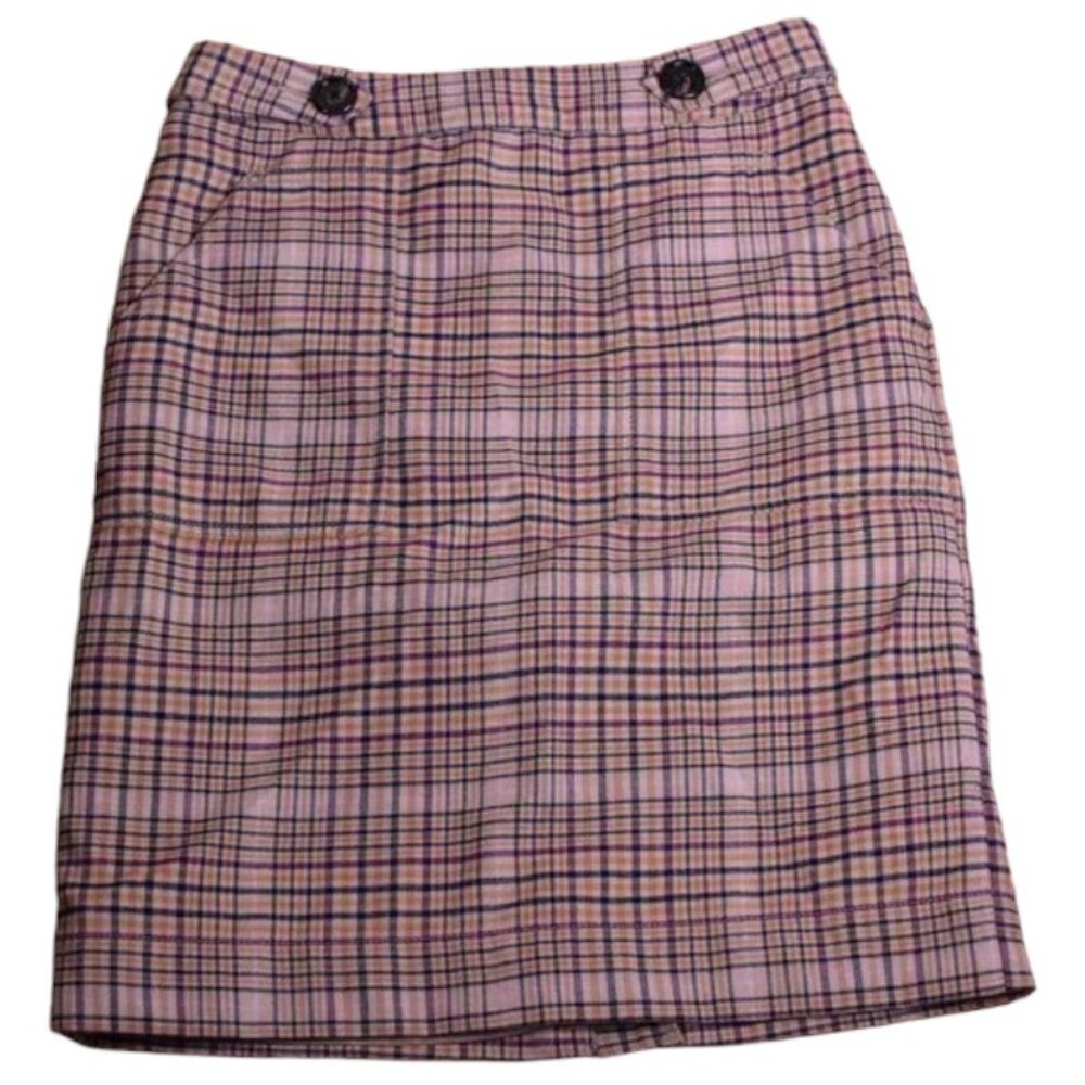 Women's Merona Y2K Wool Blend Plaid Lined Tan Knee-length Pencil Skirt - Size 2